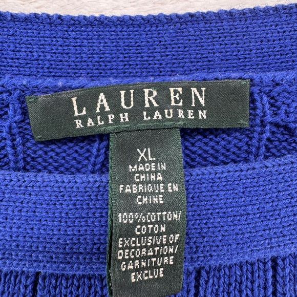 Lauren Ralph Lauren Gold button Blue Cable Knit Crewneck Sweater size XL - Picture 7 of 7